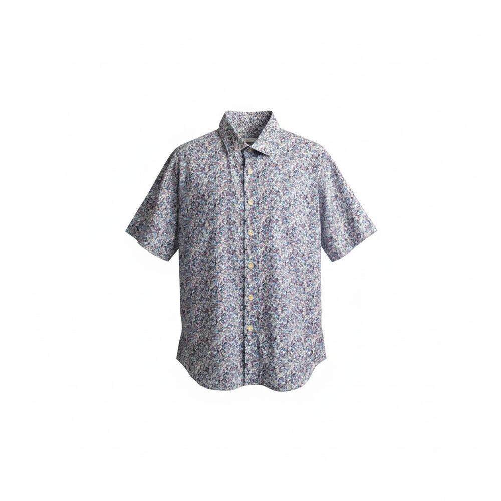 Joseph Abboud Shirt Mens Large Blue Floral Cotton Short Sleeve Button Up